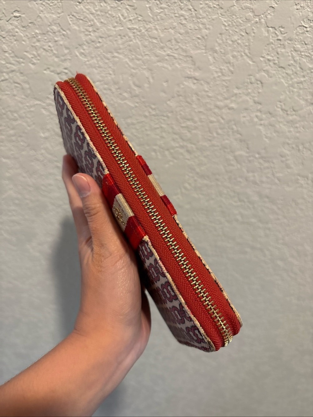 Tory Burch Striped Pattern Zip Wallet - Red & Cream - Picture 13 of 15